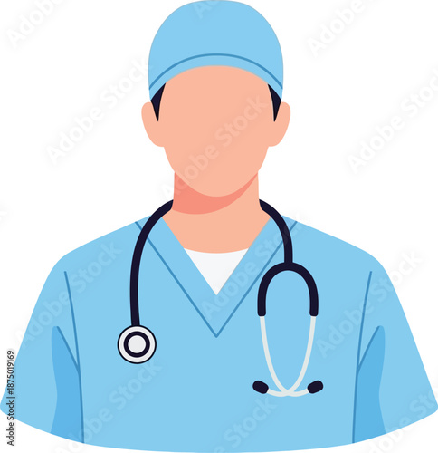 Medical professional wearing blue scrubs hat and stethoscope isolated on transparent background