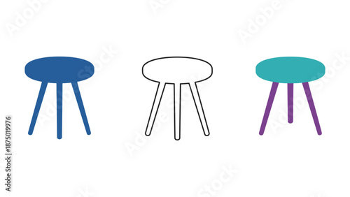 Three colorful stools with different designs on a white background