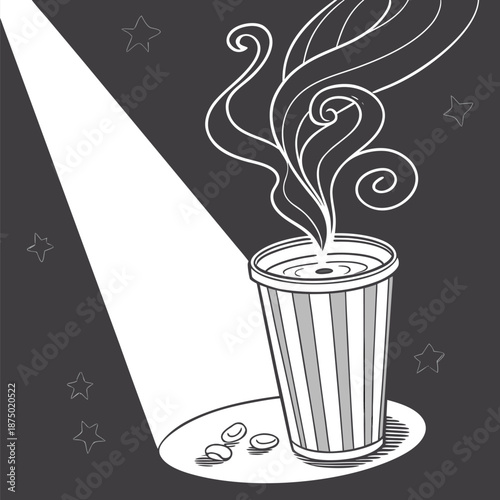 3D vector illustration of a coffee cup icon styled as a metal recycling bin container with a lid for waste and rubbish disposal