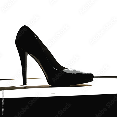 Elegant black leather stiletto high heel shoes for a stylish woman represent classic fashion and glamour in this closeup of a single footwear object isolated on white