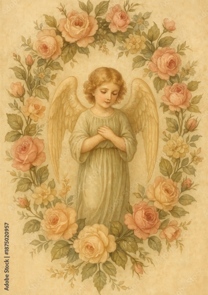 Fototapeta premium Vintage angel floral mobile wallpaper.