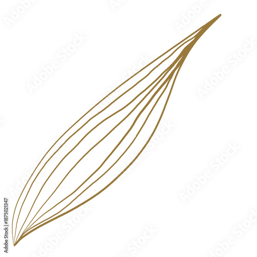 Golden Leaf Doodle Line Art on white Background