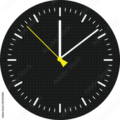 Modern wall clock face vector illustration with minimal hour markers, dotted texture background and clean hands design, contemporary time concept isolated on white background