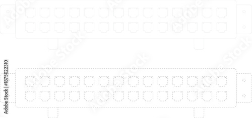 Ethernet network switch outline icon set with solid and dashed stroke, rackmount data communication device line drawing isolated on white background vector