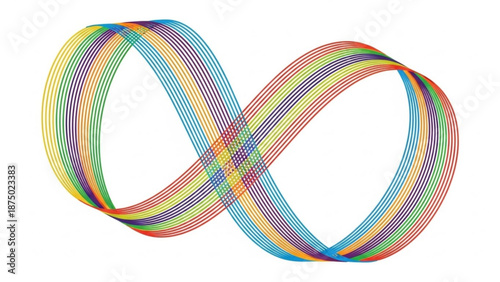 Colorful infinity symbol made of interwoven ribbons representing eternity and endless possibilities isolated on white background
