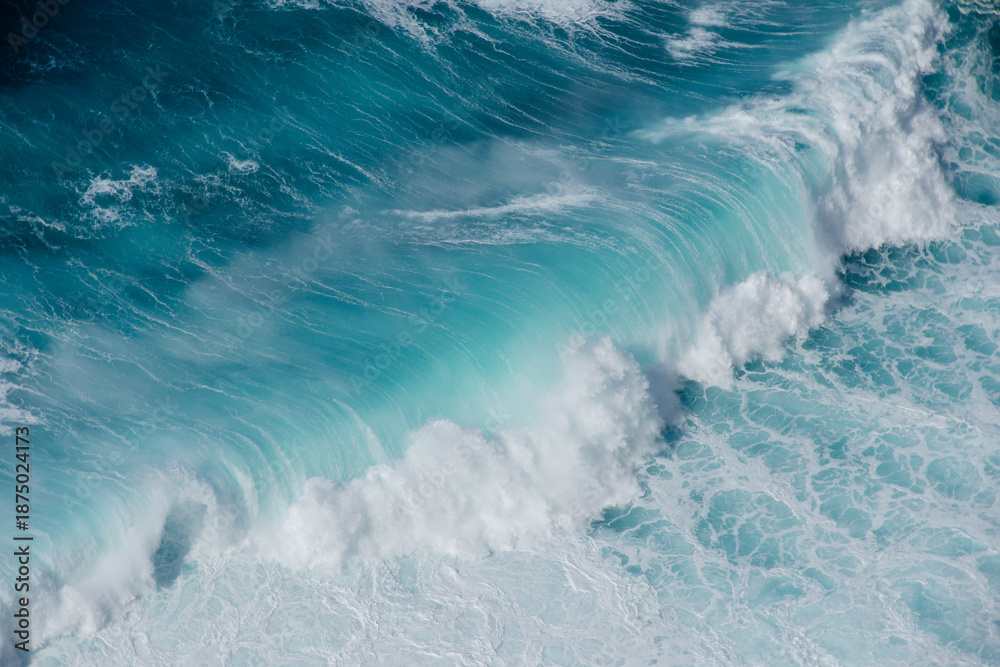 Fototapeta premium Huge crashing waves in the ocean. Summer and surf concept. Ocean textures. 