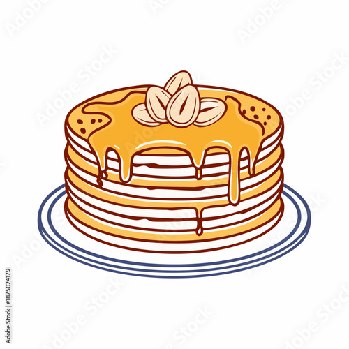 Illustration of Delicious Pancake Stack with Syrup and Topping