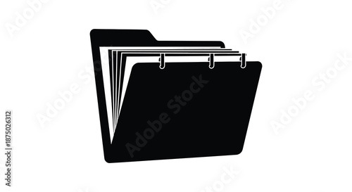 A stack of black file folders depicted in a minimalist style a striking silhouette