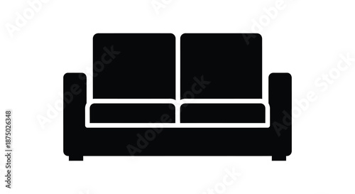 A simple black two seater sofa icon modern furniture design a common household item silhouette