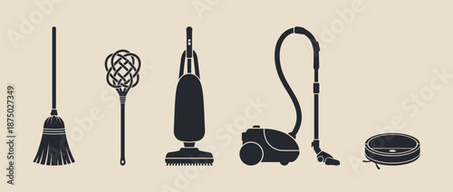 Evolution of floor cleaning equipment vector illustration