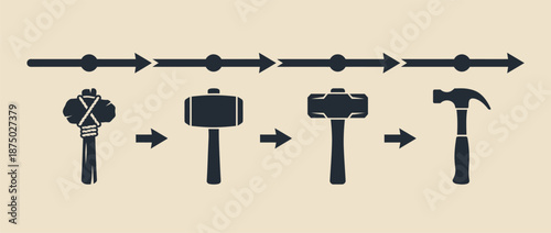 Evolution of hammer tools showing technological progress vector illustration