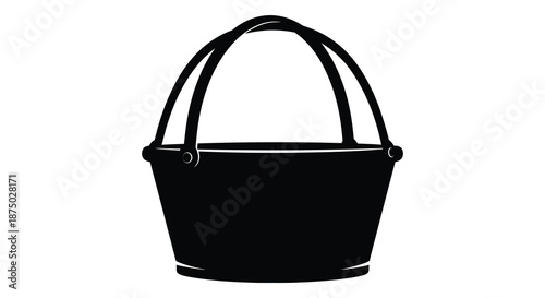A simple black and white illustration of a classic rounded basket design silhouette
