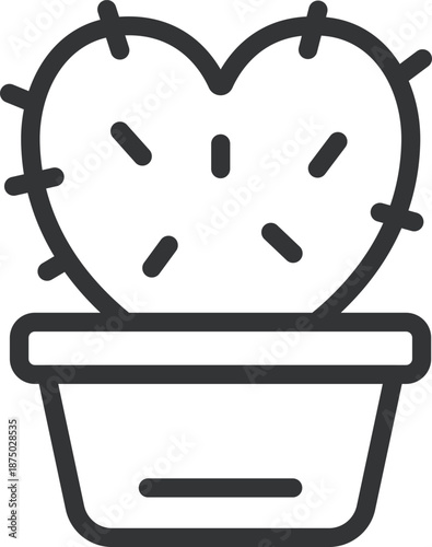 ハート型のサボテンのアイコン（線画）のイラスト