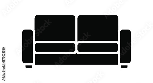 A simple modern two seater sofa design presented as a striking black silhouette