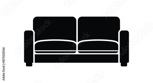 A simple modern two seater sofa design presented as a stark black silhouette