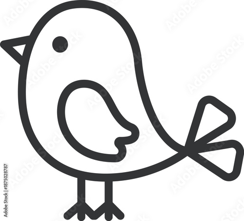 左を向いた、小鳥のアイコン（線画）のイラスト