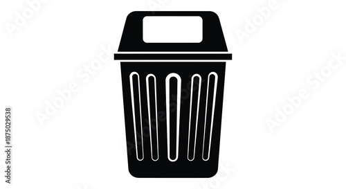 A simple black trash can design illustration with vertical lines a minimalist approach silhouette