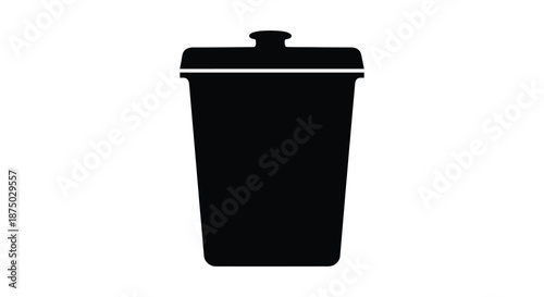 A minimalist depiction of a black travel mug with a lid clearly shown as a silhouette