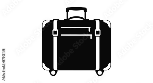 A simple black and white illustration of a vintage suitcase a travel essential silhouette
