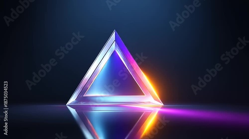 Captivating Abstract Triangle Prisms with Reflective Surfaces and Vibrant Light Effects