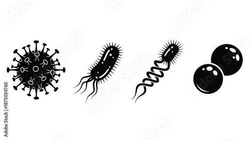 Various microscopic organisms displayed in a striking black silhouette