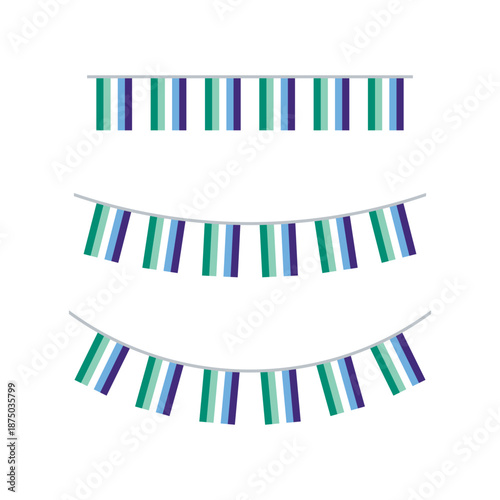 Green, white, blue and purple colored party bunting, as the colors of the gay man flag. LGBTQI concept. Flat design illustration.