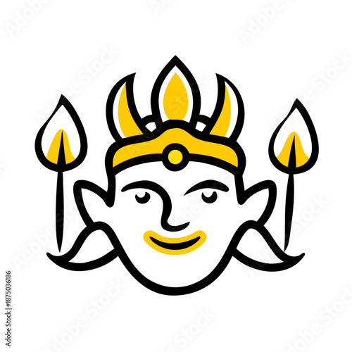 Indian Gods Set, Agni, Ganesha, Indra Idols Cartoon Vector Illustration