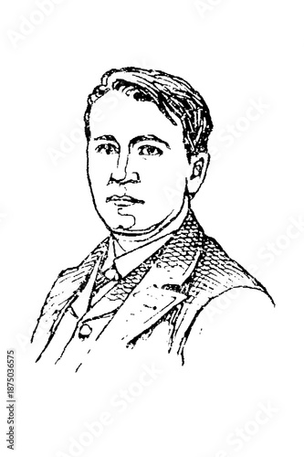 Thomas Edison, prolific American inventor and businessman who developed groundbreaking technologies including the phonograph, practical electric lighting, old vintage illustration, 1897