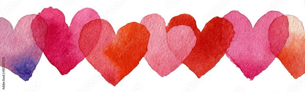 Fototapeta premium White background with isolated watercolor red hearts in a seamless pattern