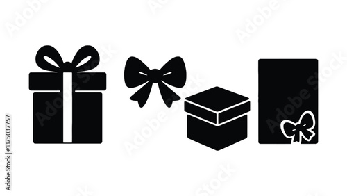 A set of black gift icons on a white background