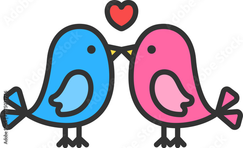 キスをする小鳥のアイコン（線画カラー）のイラスト