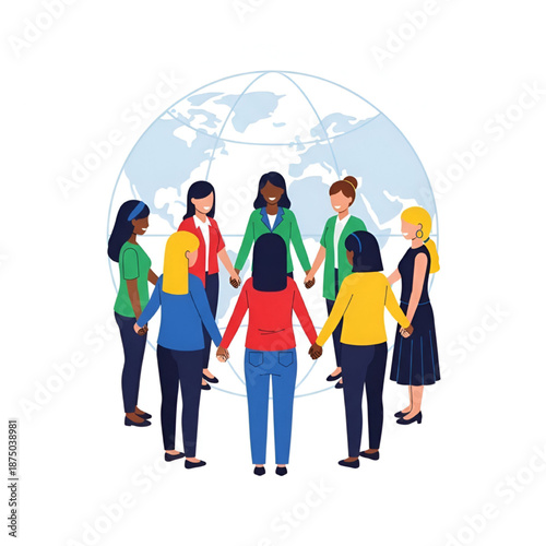 Diverse People Holding Hands Around Globe Symbolizing Unity and Globalization