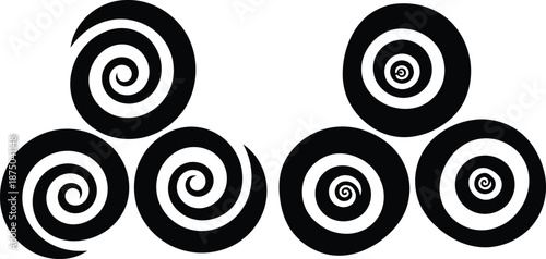 Set of three spiral shape elements in format, distinct variations for design use