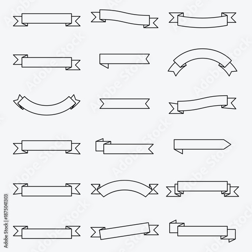 Outline ribbon banner icons collection