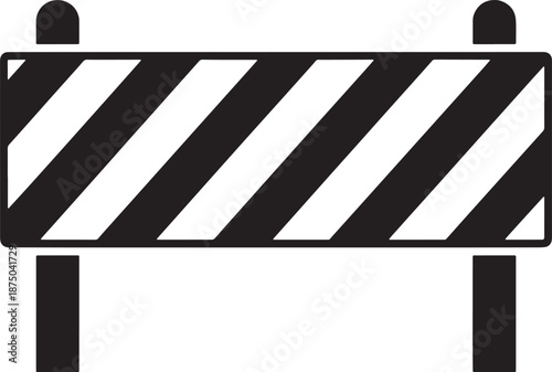 Construction Traffic Barrier Illustration, Black and White Striped Roadblock for Safety and Warning