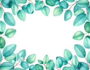 A border of green leaves on a white background