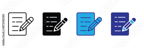 Vector illustration icon colorful document icons with pencils in various shades on white background