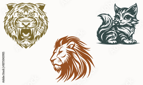 Cat Lion Tiger vector illustration.