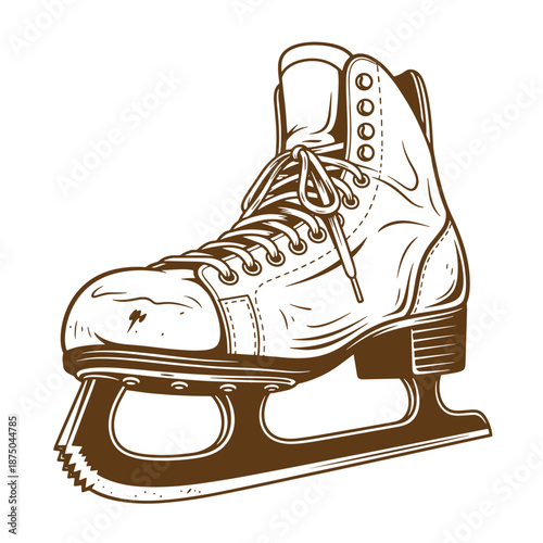Vintage ice skate boot with blade for figure skating or hockey on white background