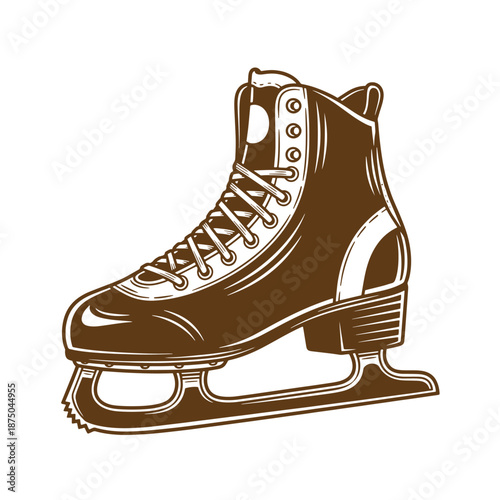 Vintage Ice skate boot with blade for figure skating or hockey on white background