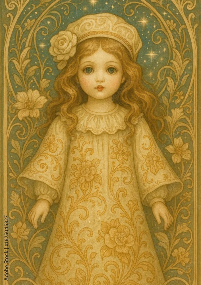 Fototapeta premium Vintage floral child illustration