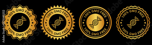 100 Percent GMO Free Gold Natural Ingredient Badge Icons for Organic Food Supplements and Premium Products