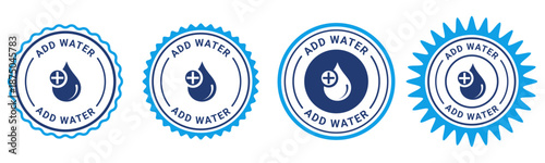 Add Water Instruction Preparation Blue Badge Icons for Instant Drinks Supplements and Powder Products