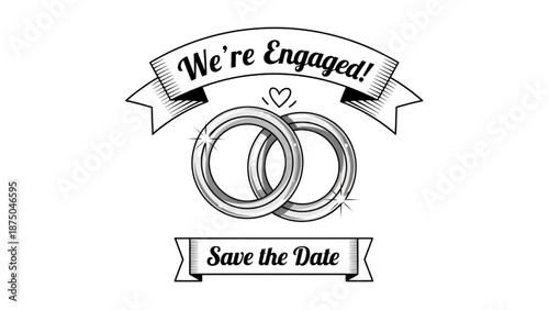 Engaged Couple Wedding Rings Save the Date Illustration