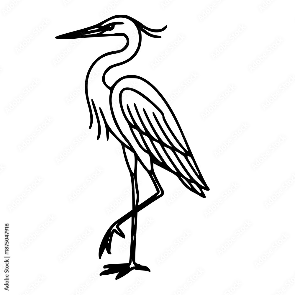 Fototapeta premium elegant heron bird illustration in minimalist line art style