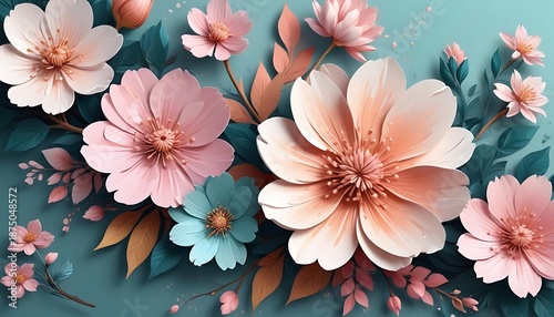 Colorful bouquet of flowers with a blue background