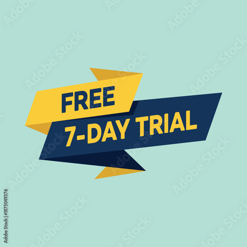 A vibrant yellow and navy blue banner advertises a limited time free seven day trial