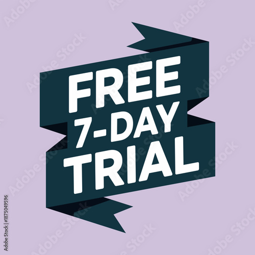 A dark ribbon banner announces a free seven day trial offer with bold white lettering
