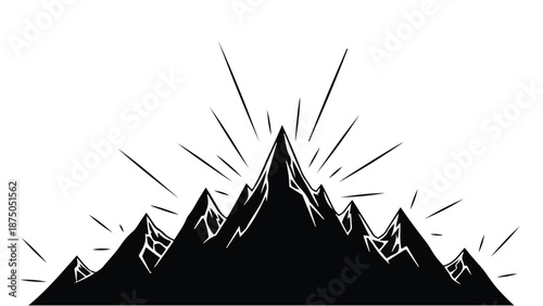 Majestic mountain peaks illuminated by radiant light, symbolizing achievement and inspiration.