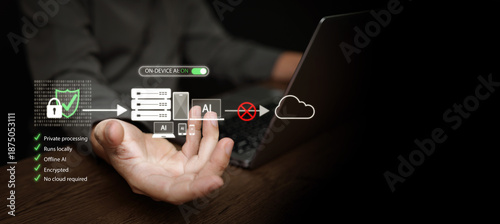 Tableau sur toile On-device AI system running offline with secure private processing, encrypted data, no cloud required
